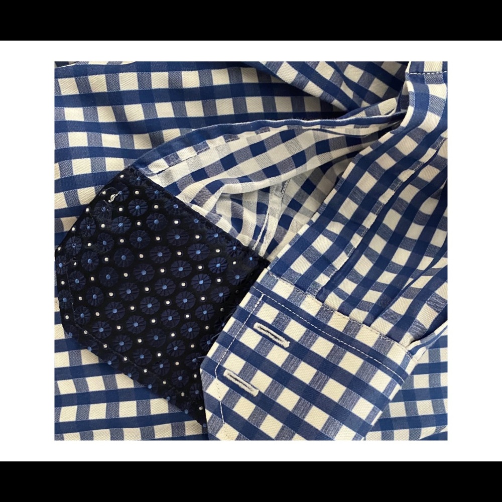 English Laundry Men’s Dress shirt, white, royal blue, size 16, 32/33